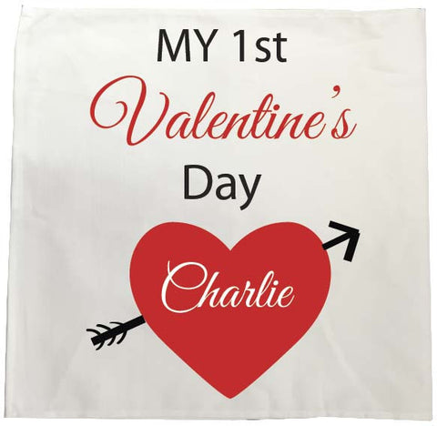 VA07 - My First Valentine's (Name) -Personalised Tea Towel available in Various Colours