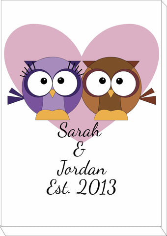 VA13 - Loving Owl Hearts Personalised Canvas Print