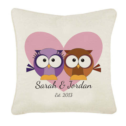 Loving Owl Hearts Personalised Cushion Cover