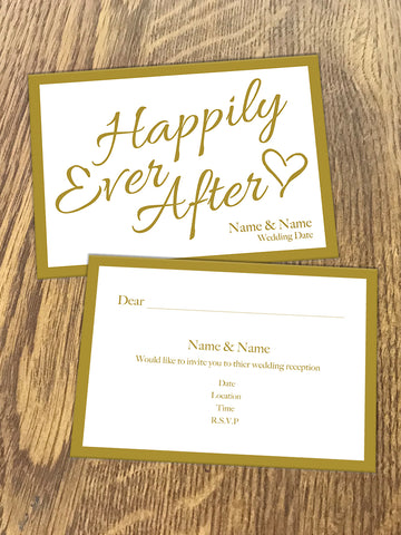 Personalised Happily Ever After Gold Wedding Invitation available from Willow Printing & Design.