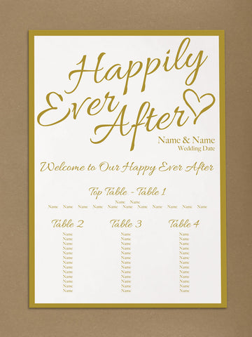 WD01 - Personalised Wedding Happily Ever After Gold Table Plan