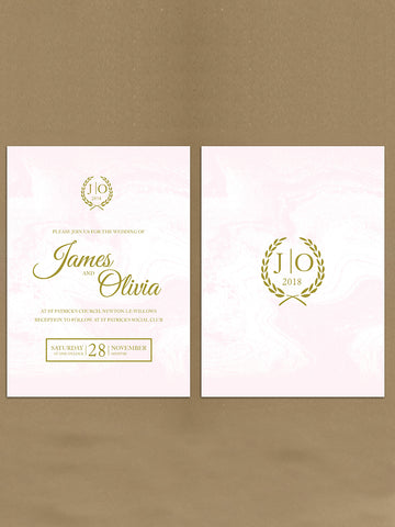 Personalised Initialed Leaf Crest Themed Wedding Invitations available from Willow Printing & Design.