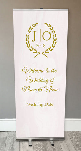 WD02 - Personalised Wedding Gold Initialed Leaf Crest Retractable Banner