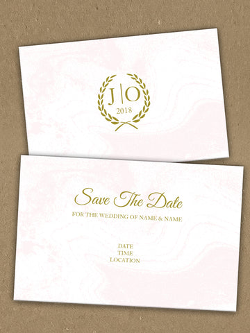 Personalised Wedding Gold Initialed Leaf Crest Themed Save The Date available from Willow Printing & Design.