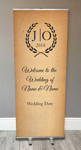 WD03 - Personalised Wedding Natural Rustic Leaf Crest Retractable Banner
