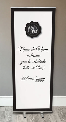 WD04 - Personalised Wedding Black Initialed Stamp Seal Retractable Banner