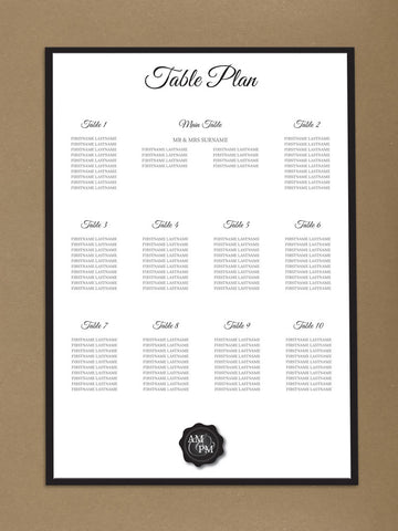 WD04 - Personalised Wedding Black Initialed Stamp Seal Table Plan