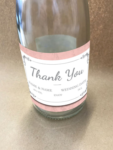 WD05 - Personalised Wedding Pink Marble And White Circled Initialed Bottle Label
