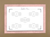 WD05 - Personalised Wedding Pink Marble And White Circled Initialed Table Plan