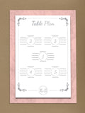 WD05 - Personalised Wedding Pink Marble And White Circled Initialed Table Plan