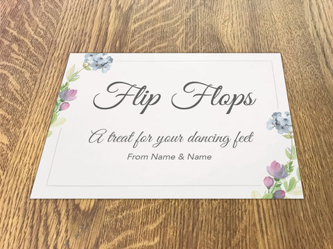 WD06 - Personalised Wedding Floral Designed Flip Flop Sign