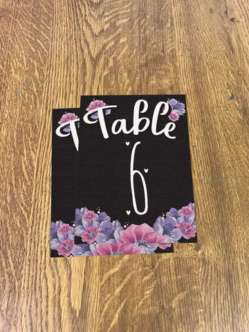 WD07 - Personalised Wedding Black and Pinks Floral Table Numbers