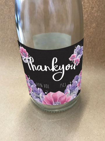 WD07 - Personalised Wedding Black And Pinks Floral Bottle Label