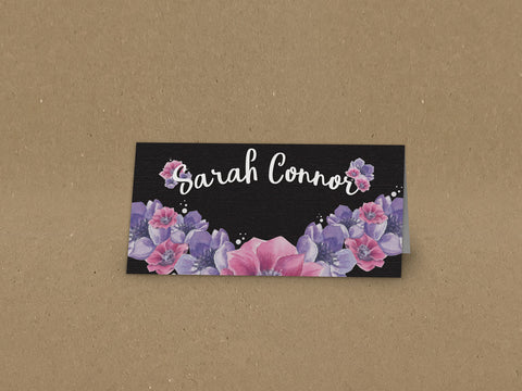 WD07 - Personalised Wedding Black And Pinks Floral Placecards