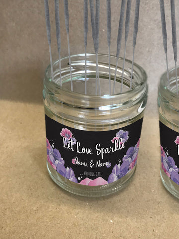 WD07 - Personalised Wedding Black and Pinks Floral Sparkler Jar Label