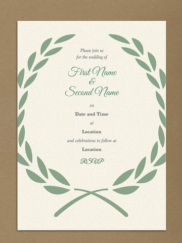 Personalised Wedding Cream And Forest Green Leaf Crest Themed Invitations