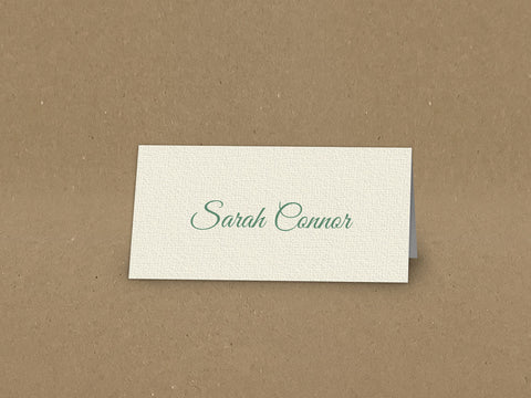 WD08 - Personalised Wedding Cream And Forest Green Leaf Crest Placecards