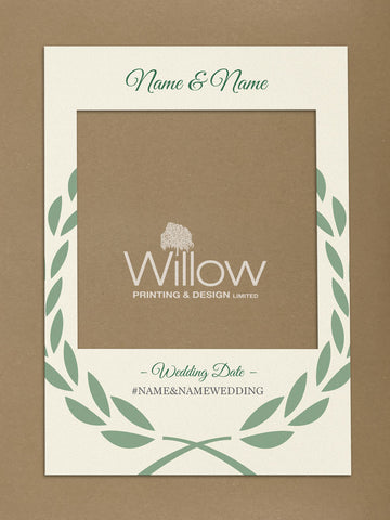 WD08 - Personalised Wedding Cream And Forest Green Leaf Crest Social Media Frame