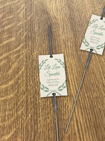 WD08 - Personalised Wedding Cream And Forest Green Leaf Crest Sparkler Tags