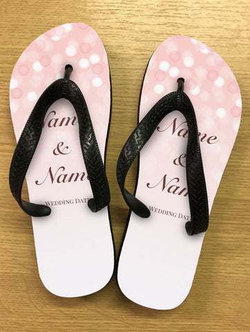 WD09 - Personalised Wedding Pink Bubbly Flip Flops