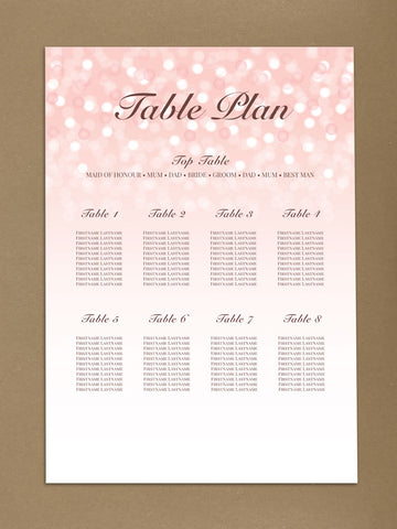 WD09 - Personalised Wedding Pink Bubbly Table Plan