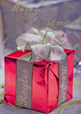 Christmas Cards for Business or Home, Present with Ribbon with Company or Family Name