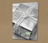 Christmas Cards for Business with Christmas present with silky ribbon with logo or company name