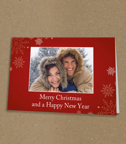 Christmas Cards for Family, with your Photo inserted into Red Snow & Star Border
