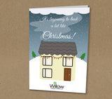 Christmas Cards for Family or Business with Personalised Snowy, Hill & Home Scene