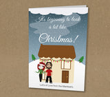 Christmas Cards for Family or Business with Personalised Snowy, Hill & Home Scene