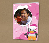 Christmas Cards for Family, Cute Snowy Penguin Personalised with Your Photo