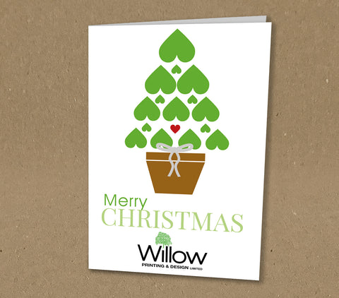 Christmas Cards for Business or Family with Heart & Tree Design with Logo or Name