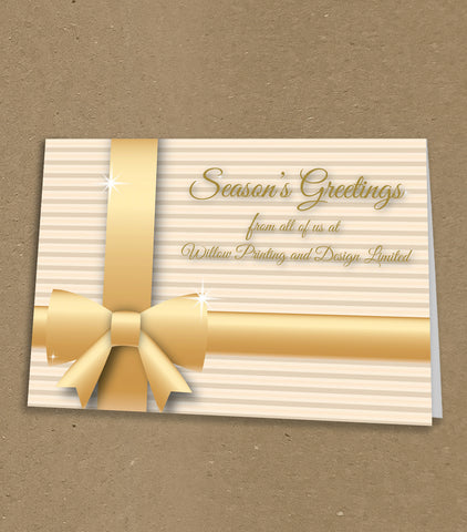 Christmas Cards for Business Personalised Gold Christmas Present with Sparkle Ribbon