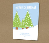 Christmas Cards for Business, Group of Cute Trees Personalised with Company Logo