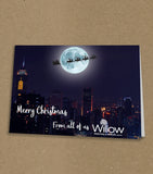 Christmas Cards for Business & Home, Night City Scene with Sleigh & Personal Message