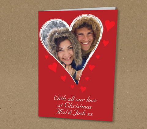 Christmas Cards for Family, Personalised with Family Photo & Message in Love Heart