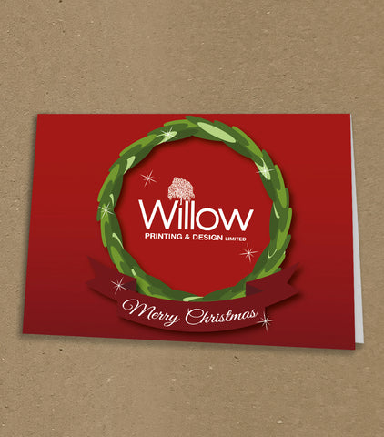 Christmas Cards for Business with Company Logo within a Christmas Wreath