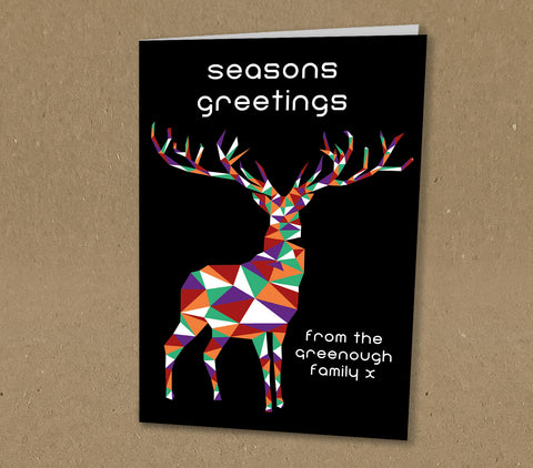 Christmas Cards for Business & Home, Psychedelic Reindeer with Company Logo & Message