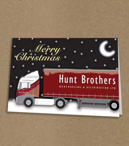 Christmas Cards for Business with Your Company Van or Lorry Designed in Snowy Scene