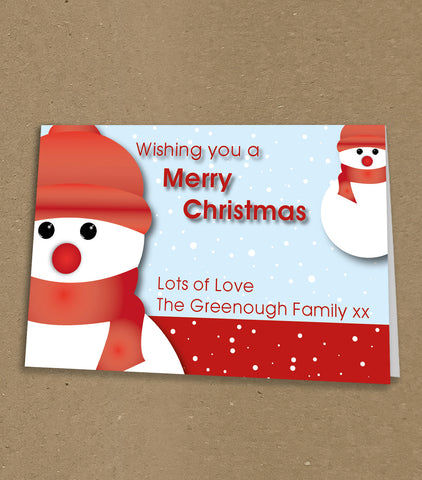 Christmas Cards for Family, with Cute Snowman and Personalised Family Message