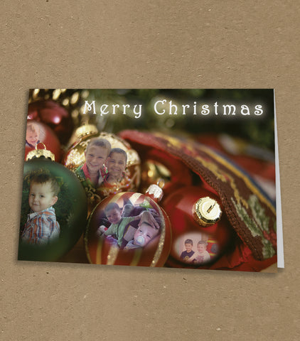 Christmas Cards for Business or Home with Photos within 3 Baubles and Logo & Message