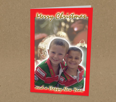 Christmas Cards for Family, Personalised with Family Photo & Message in Red Border
