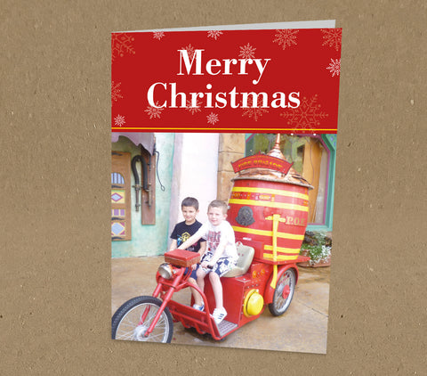 Christmas Cards for Family, Personalised with Family Photo & Message & Snowflakes