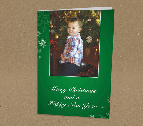 Christmas Cards for Family, Personalised with Family Photo & Message in Green Border