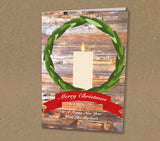 Christmas Cards for Business or Home, Candle and Wreath with Logo or Message