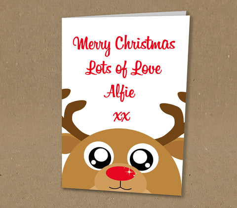 Christmas Cards for Family, with Cute Reindeer and Personalised Family Message