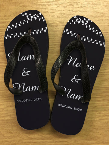 WD10 - Personalised Wedding Black Bunting Flip Flops