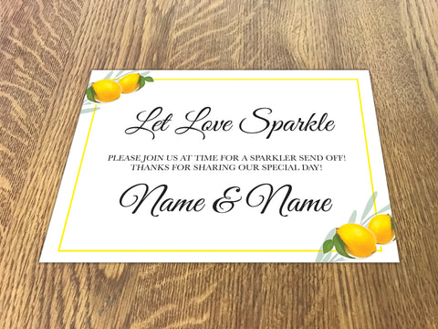 WD14 - Personalised Wedding Fresh Lemon Sparkler Send Off Sign