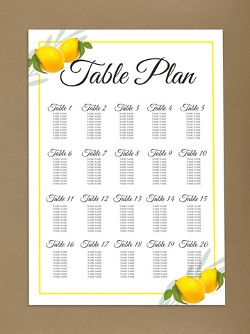 WD14 - Personalised Wedding Fresh Lemon Table Plan