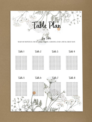 WD11 - Personalised Wedding Floral Table Plan